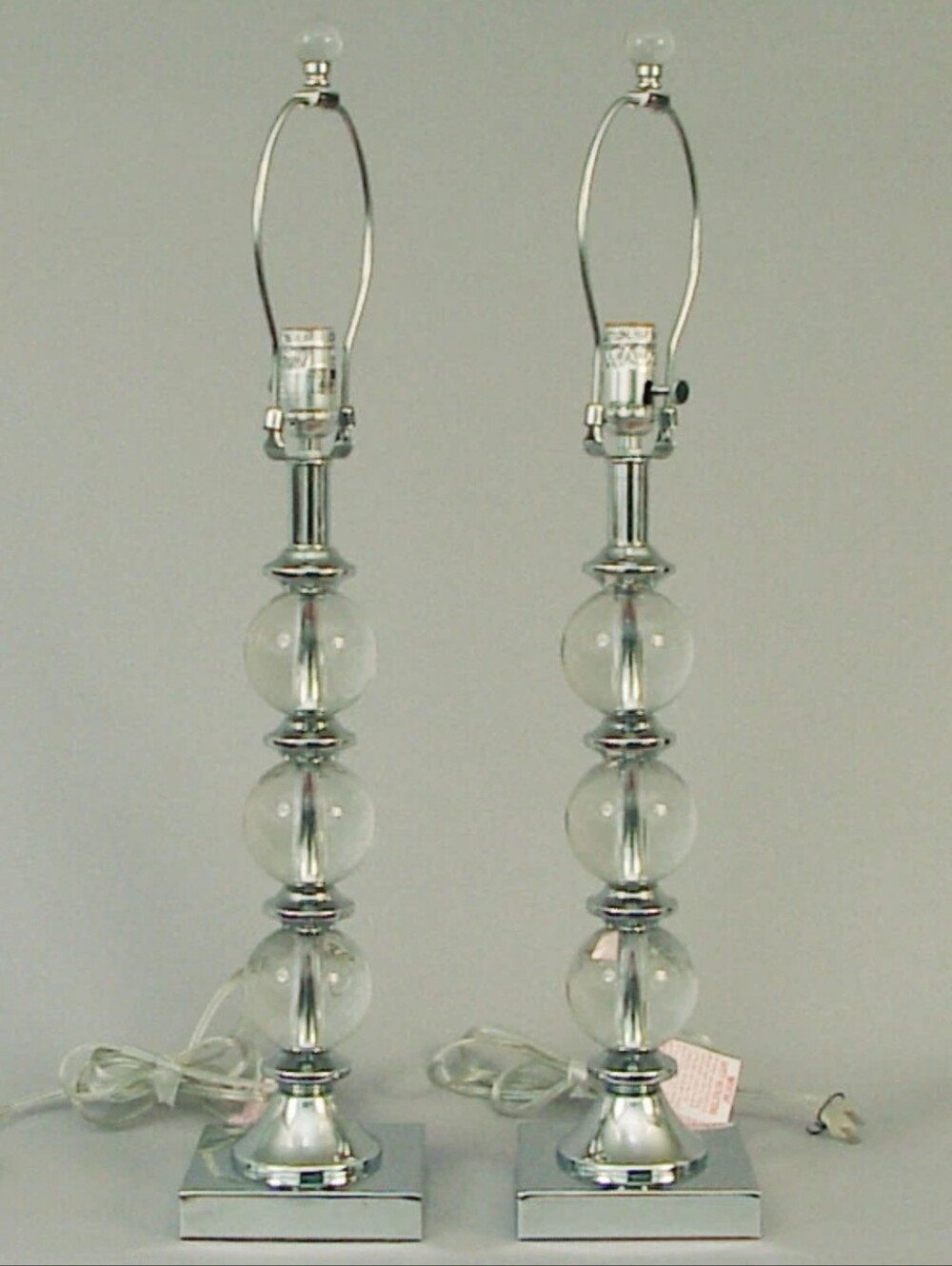 Hand Crafted Silver and Clear Glass Ball Table Lamps - Pair